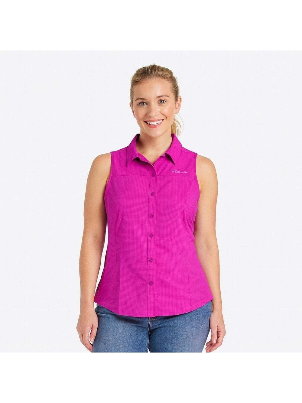 Columbia Omni Shade Tank Top Size S Pink Sun Protection Button Up Outdoorcore